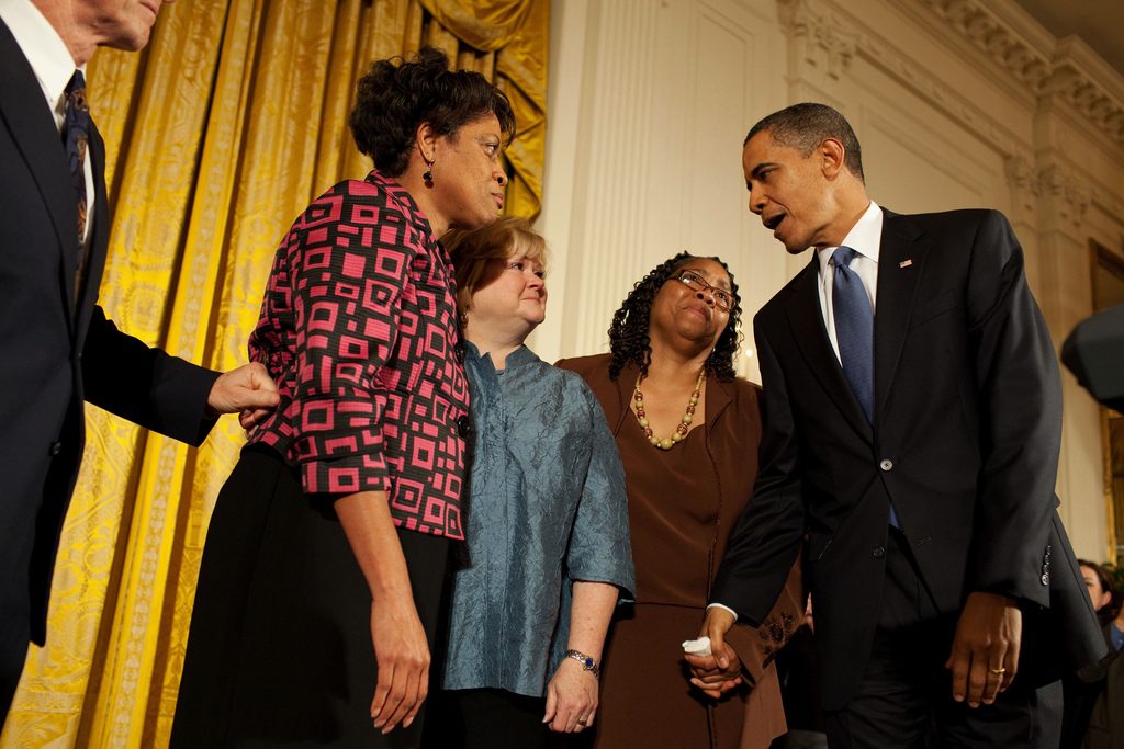 Man Will Be First Prosecuted Under Matthew Shepard Hate Crimes Act For Transgender Murder 1 President Barack Obama greets Louvon Harris, left, Betty Byrd Boatner, right, both sisters of James Byrd, Jr., and Judy Shepard, center, mother of Matthew Shepard, following his remarks at a reception commemorating the enactment of the Matthew Shepard and James Byrd Jr. Hate Crimes Prevention Act, in the East Room, of the White House, October 28, 2009. (Official White House Photo by Pete Souza) This official White House photograph is being made available only for publication by news organizations and/or for personal use printing by the subject(s) of the photograph. The photograph may not be manipulated in any way and may not be used in commercial or political materials, advertisements, emails, products, promotions that in any way suggests approval or endorsement of the President, the First Family, or the White House.
