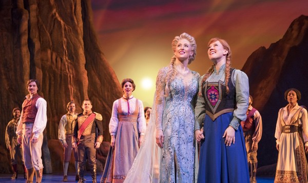 Caissie Levy Elsa Patti Murin Anna and the Company of FROZEN on Broadway. Photo by Deen van Meer