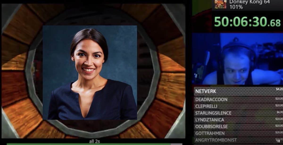 Rep. Alexandria Ocasio-Cortez (D-Ny) Dropped In To A 'Donkey Kong 64' Benefit Twitch Stream To Help Raise Funds For Transgender Children 1 Alexandria Ocasio-Cortez Twitch, Harry Brewis