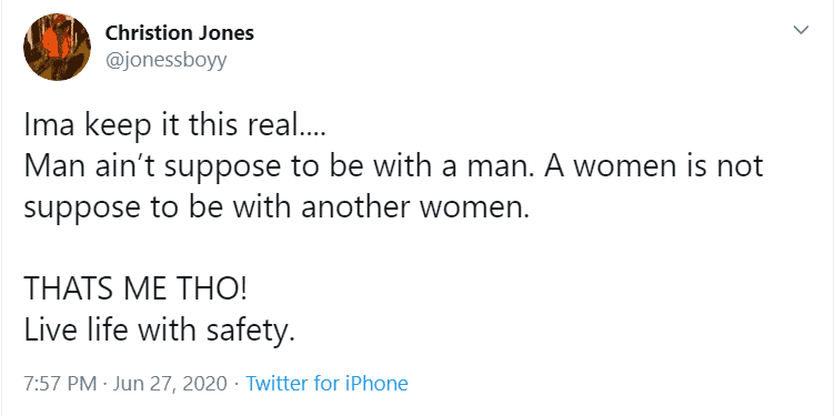 Pro Football Player Christion Jones Released After Homophobic Tweet: 'Man Ain'T Supposed To Be With A Man...' 2 christian jones tweet