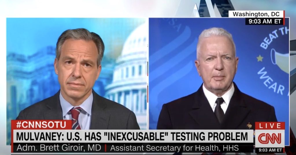 Jake Tapper Hammers Health Official Over U.s. Covid Testing Inadequacies: 'Are You Afraid To Bring This Up To Trump Because It Will Upset Him?' — Watch 1 brett tiroir testing