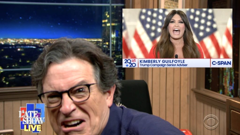 Stephen Colbert Hides From 'Trump Jr. Girlfriend And Vengeful Banshee' Kimberly Guilfoyle'S Rnc Speech: 'Is The Loud Lady Gone?' — Watch 1 colbert guilfoyle