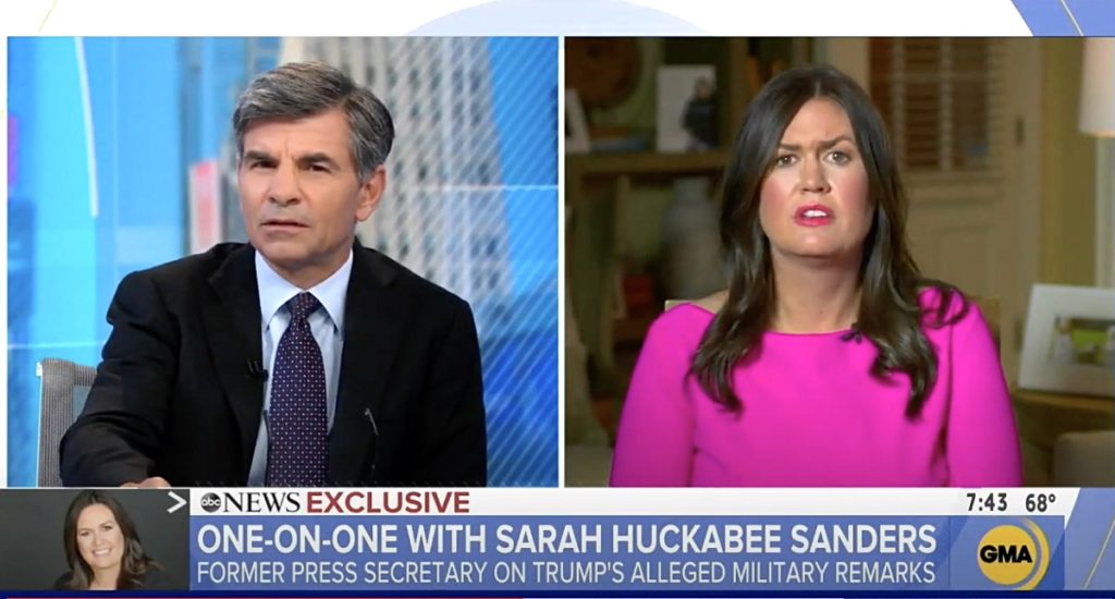 Sarah Huckabee Sanders Caught Lying About Trump Death Notification Calls To Military Families: Watch 1 Sarah Huckabee Sanders condolence