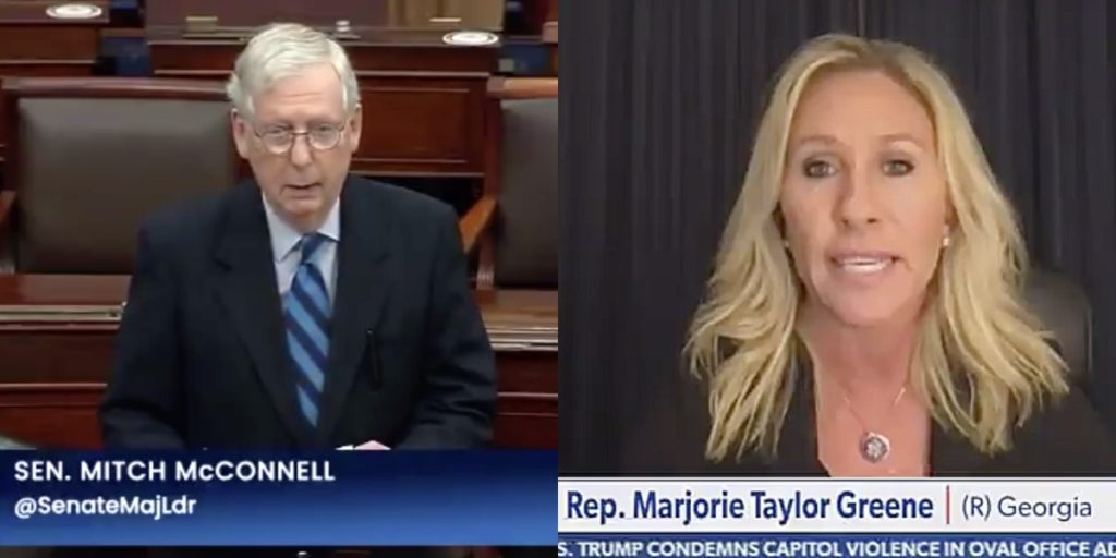 Mitch Mcconnell Rips Marjorie Taylor Greene: 'Loony Lies And Conspiracy Theories Are Cancer For The Republican Party' 1 mcconnell greene