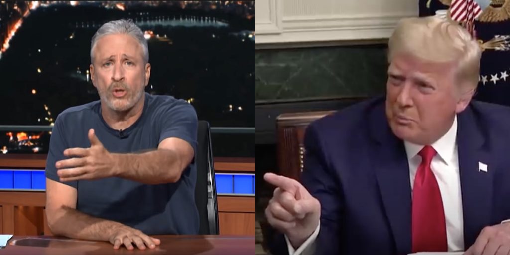 Jon Stewart Ridicules Trump After Impeached President Resigns From Sag-Aftra With Tantrum Letter Touting Role In 'Home Alone 2' 1 Jon Stewart Donald Trump SAG