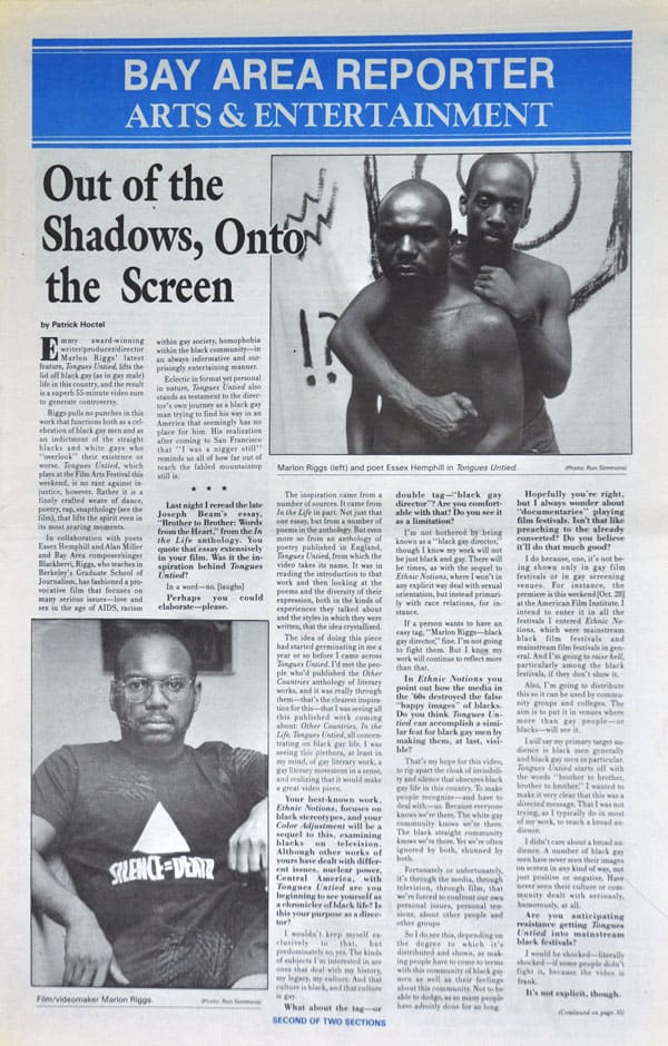 Gone West. Iconic Captures Of The Golden Gate'S Gay Golden Age. 3 Queer Eras. 1 City. 50 Years Of 'Bay Area Reporter' 1 Bay Area Reporter 50th 13 Nov 2 1989 Marlon Riggs 1